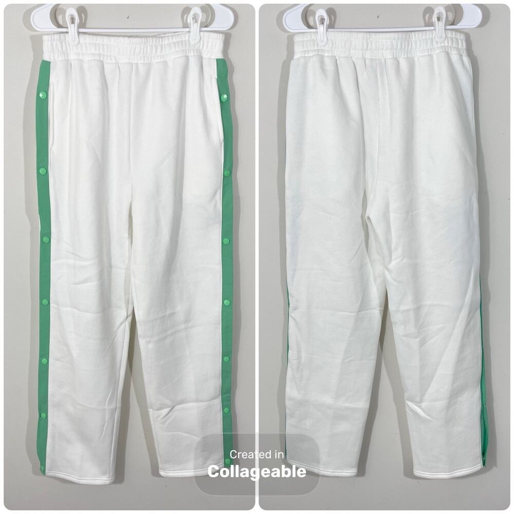 YLLW The Label Sweatpants Womens Large Tearaway Button Pants White Green